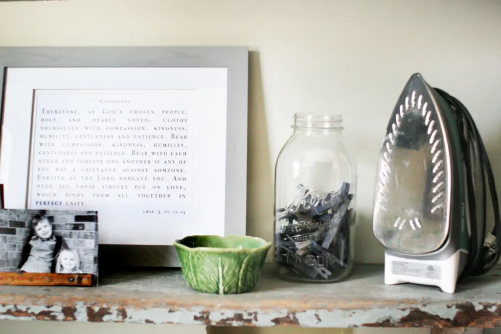 laundry room shelving in a vintage laundry room