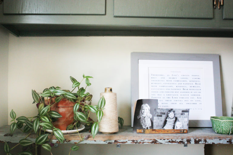 vintage laundry room shelf with storage