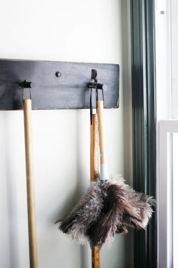 peg rack in a vintage laundry room