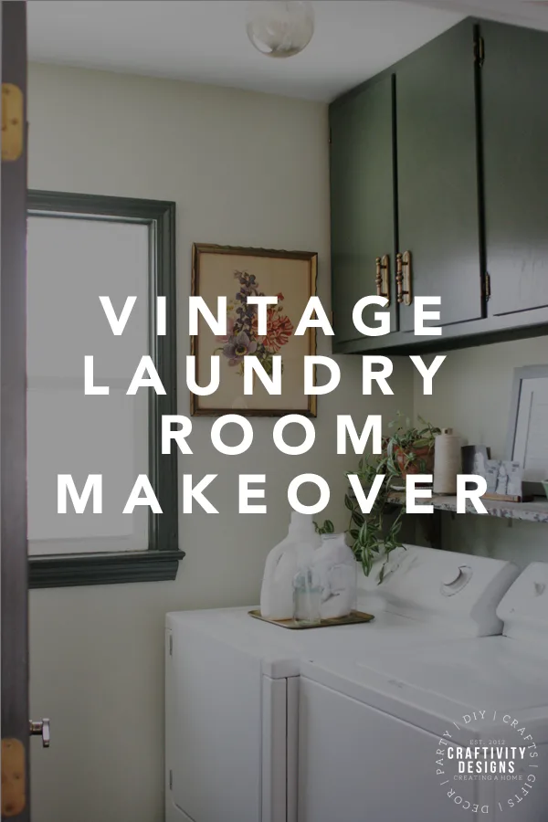 vintage laundry room makeover with green cabinets