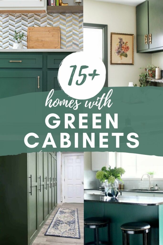 15 homes with green cabinets in kitchens, laundry rooms, bathrooms, and mudrooms