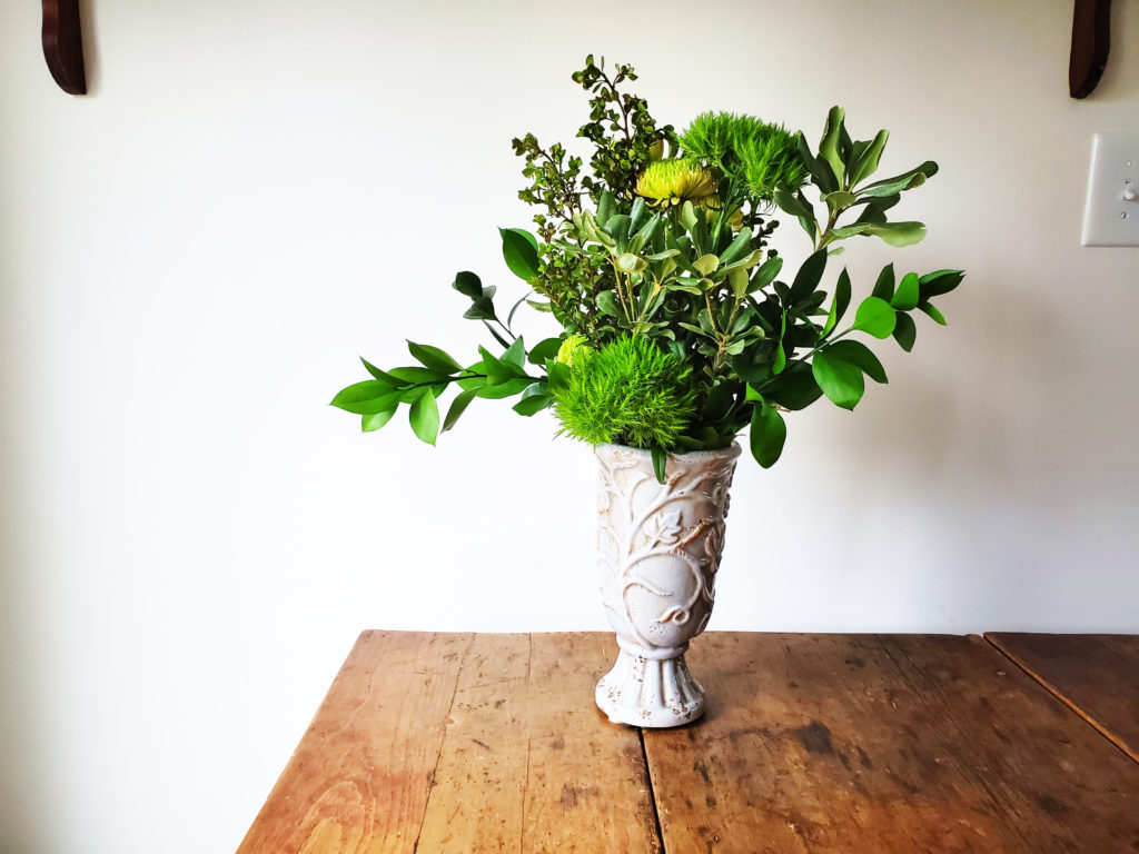 Green Flower Arrangement, how to assemble an all green floral arrangement