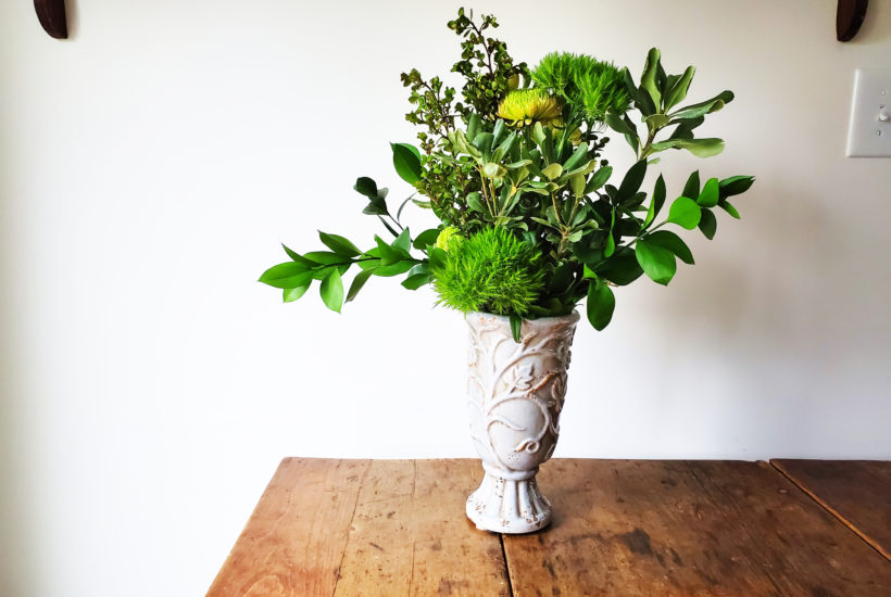Green Flower Arrangement, how to assemble an all green floral arrangement