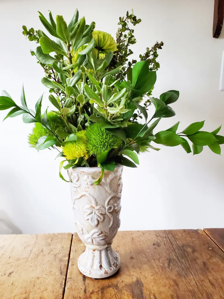 Green Flower Arrangement, how to assemble an all green floral arrangement