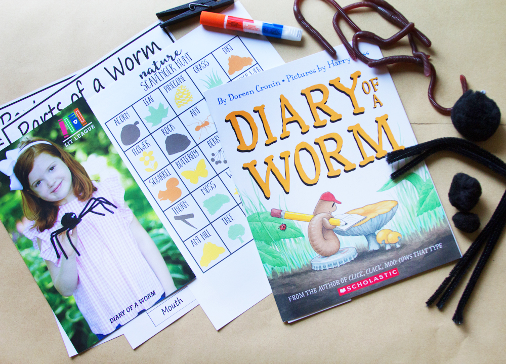 Craft Subscription Box from Lit League Boxes featuring Diary of a Worm and a Nature Scavenger Hunt