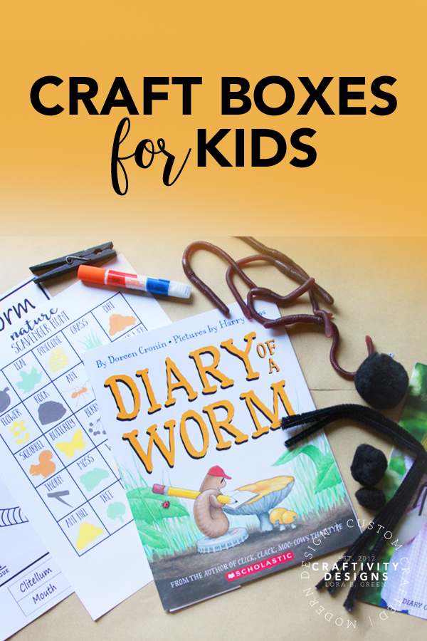 5 Craft Boxes for Kids! Monthly Subscription Boxes for Kids, featuring the Lit League's Diary of a Worm box. 