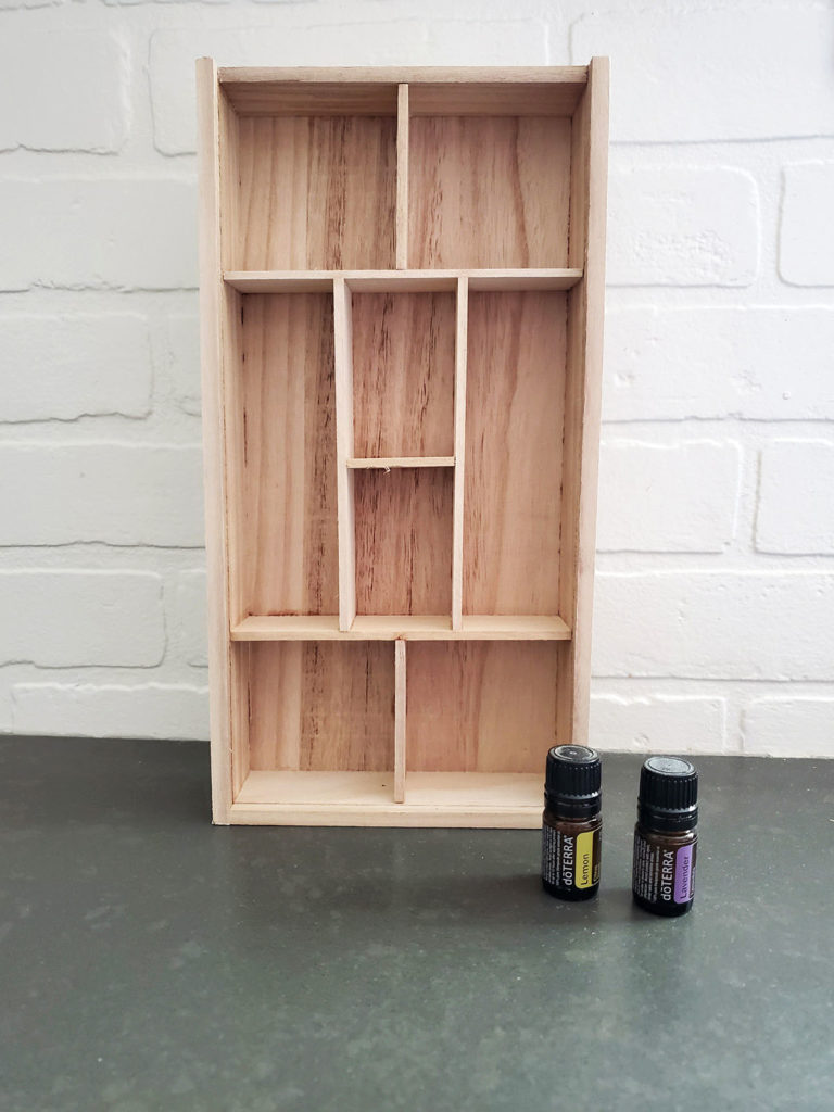 Unfinished wood shelf for essential oils