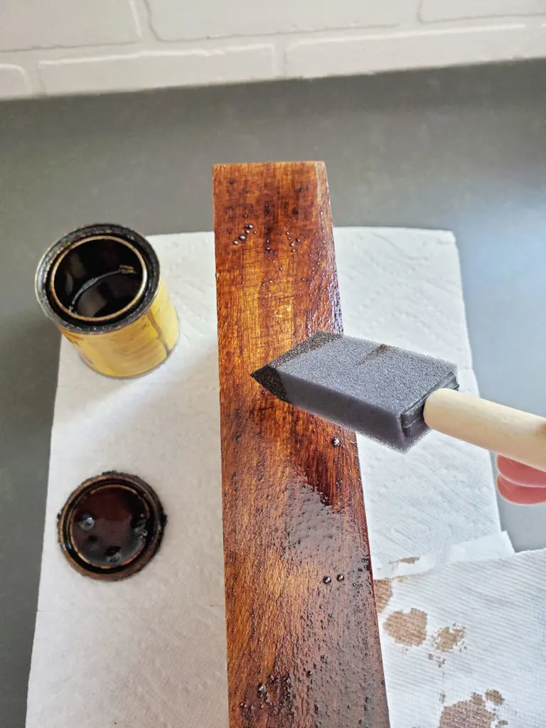Apply wood stain to unfinished wooden diy essential oil holder