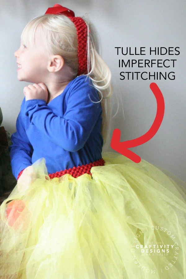 Yellow tulle skirt with red waistband for a Snow White Costume