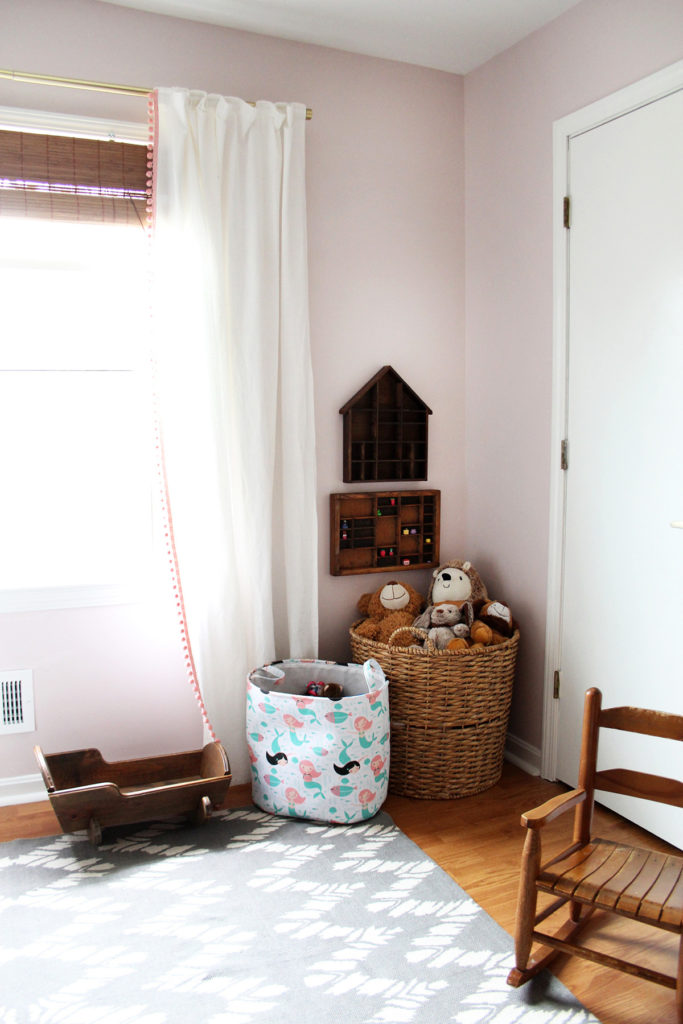 A pink bedroom with toy storage - ideas for a little girls bedroom - by Craftivity Designs