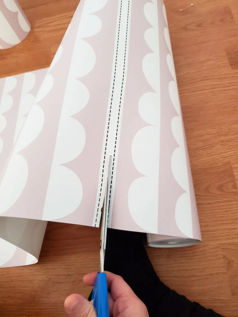 Cutting panels of Pink and White Wallpaper from PhotoWall