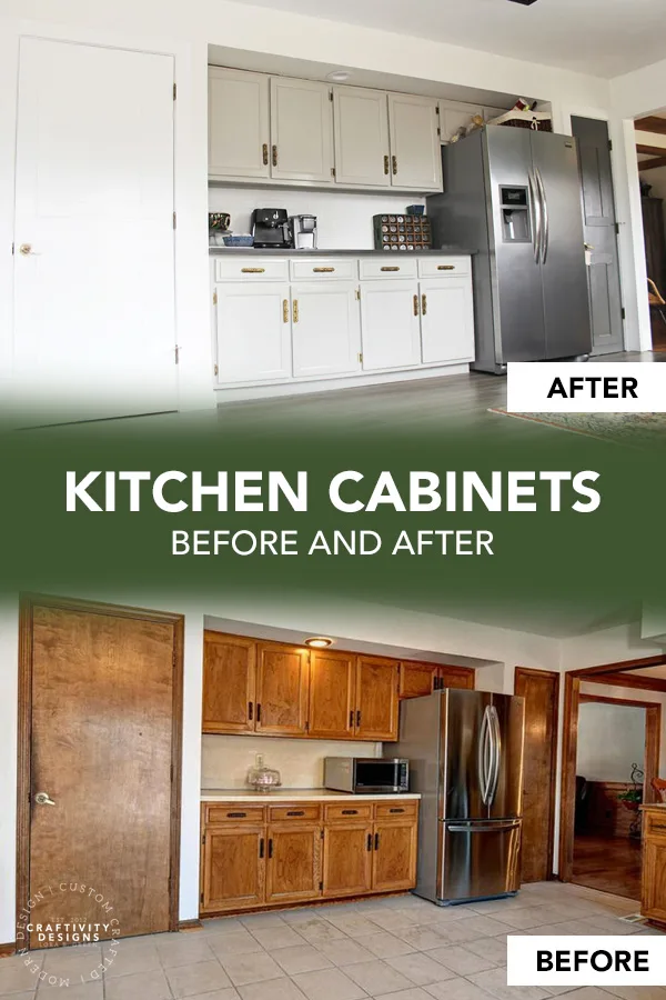 Kitchen Cabinets Before and After Makeover with Light Gray Paint SW Mindful Gray