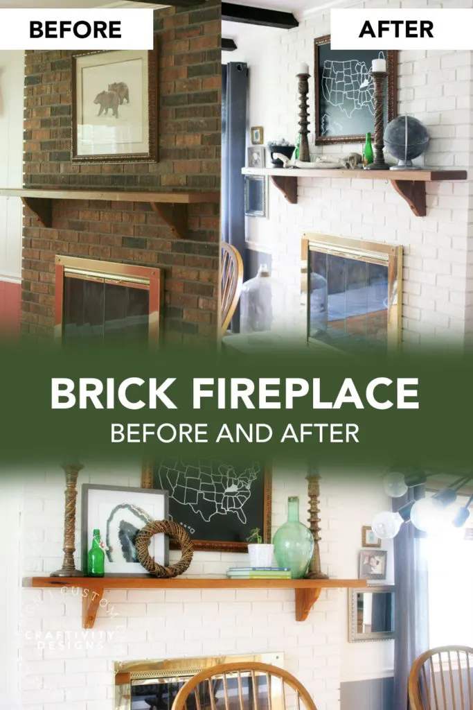 Brick Fireplace Before and After White Paint to Brighten a Dark Room