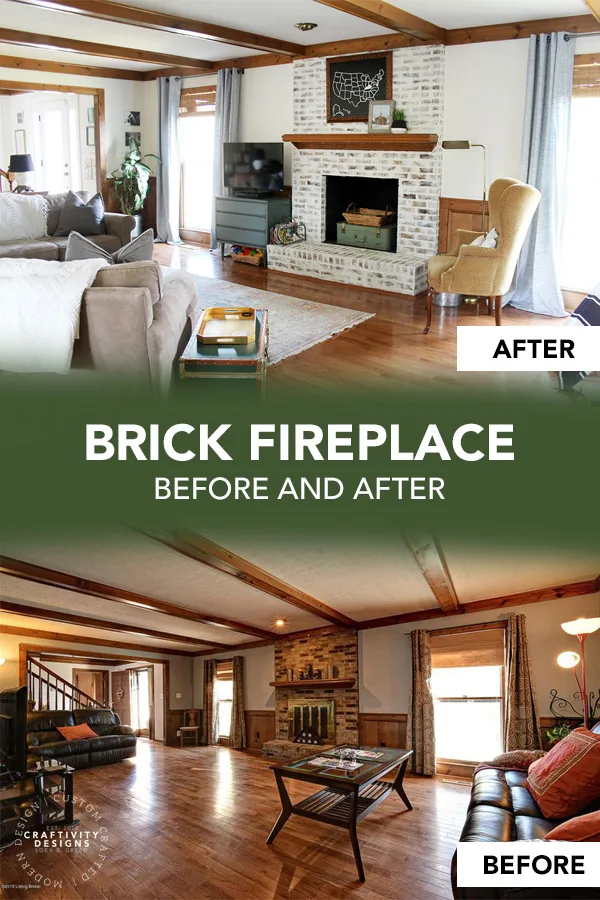Brick Fireplace Before and After German Schmear to Brighten a Dark Room