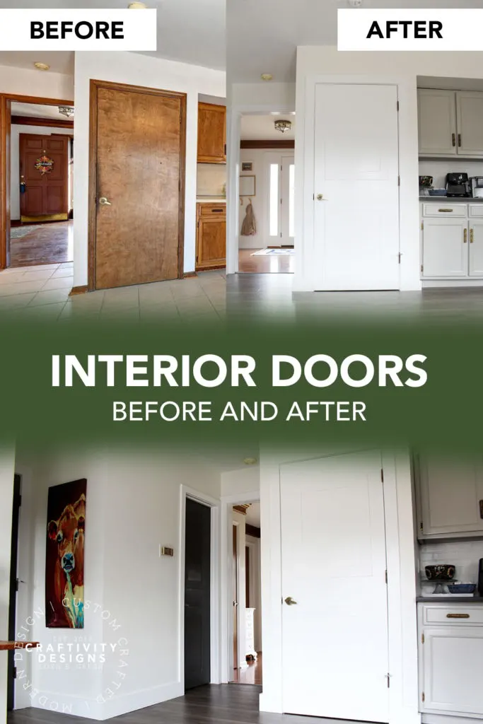 Interior Doors Before and After Makeover with White Paint SW Pure White