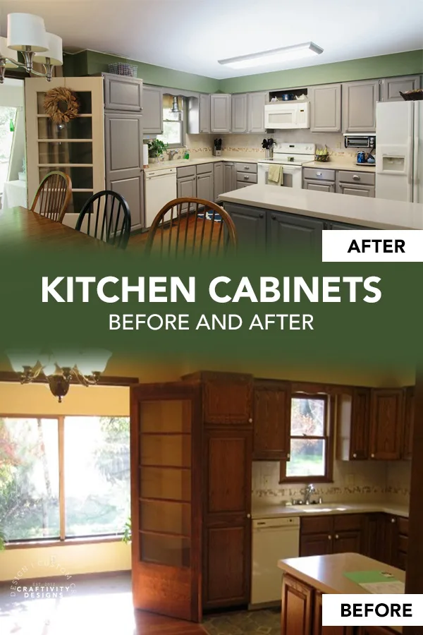 Kitchen Cabinets Before and After Makeover with Grey Paint