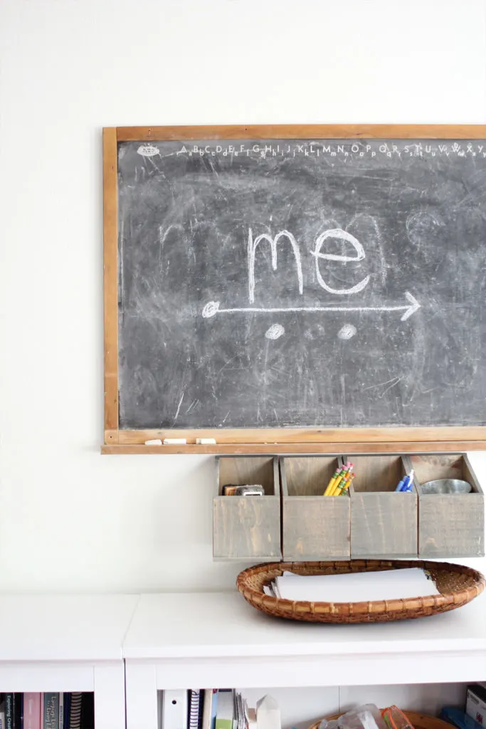 Homeschool Room with chalkboard and wall organizer