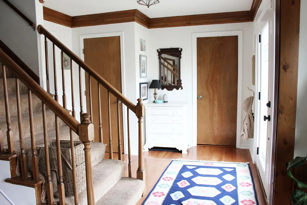 Interior Doors Before Makeover with White Paint, Trim is SW Pure White