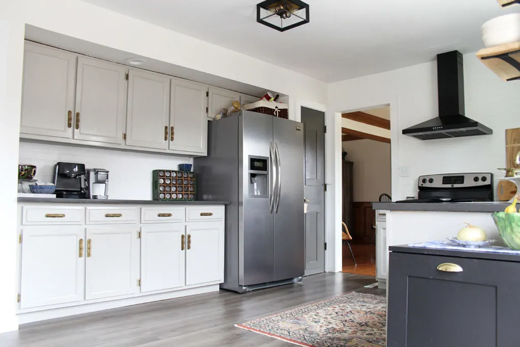 SW Mindful Gray Cabinets in a Modern Cottage Style Kitchen