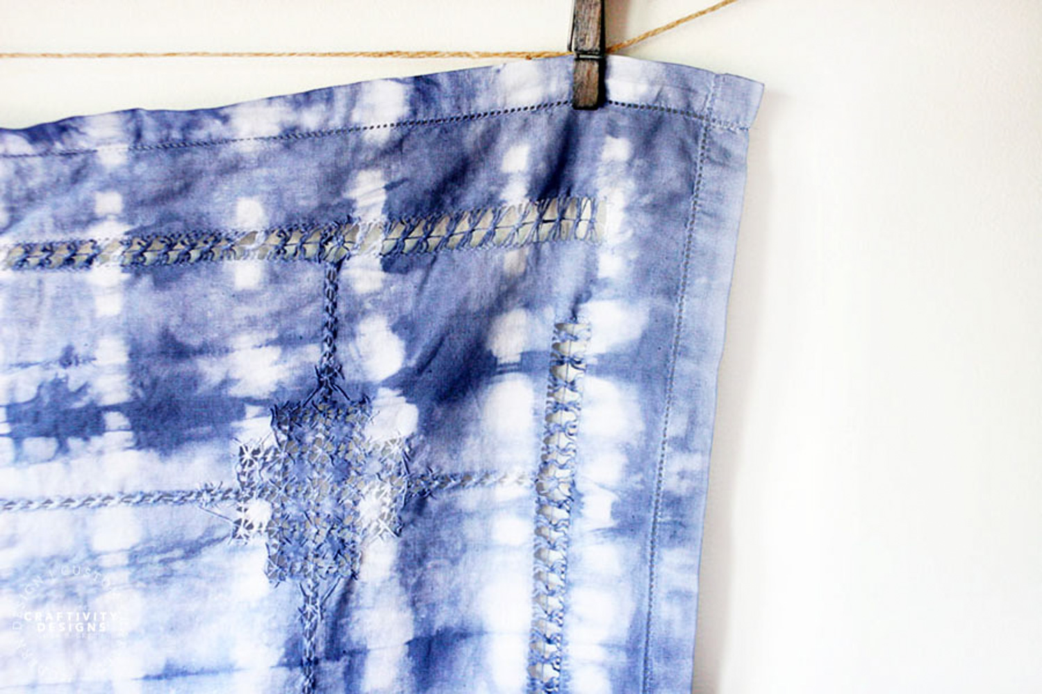 shibori tablecloth with vintage linen