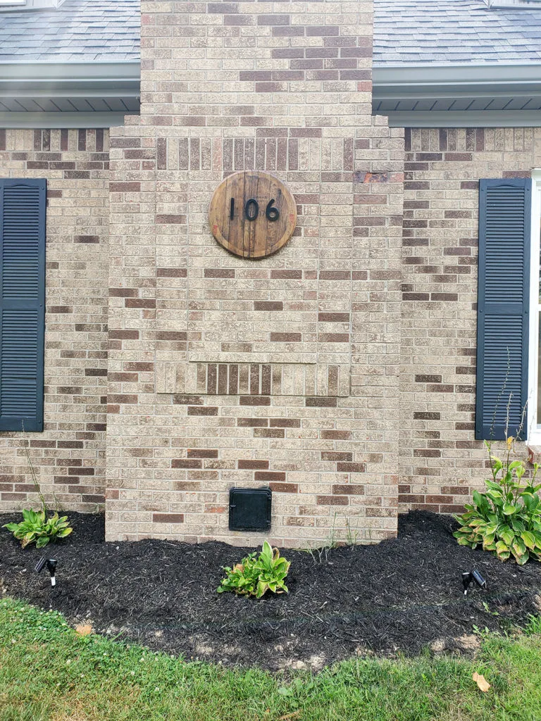 Bourbon Barrel Lid House Number Sign on Brick by Craftivity Designs
