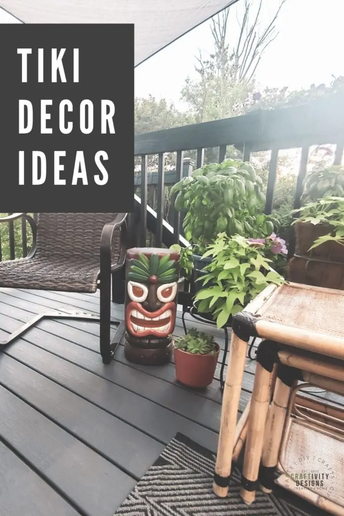 Tiki Decor Ideas with Tiki Statue, Bamboo Rattan Furniture, Succulents