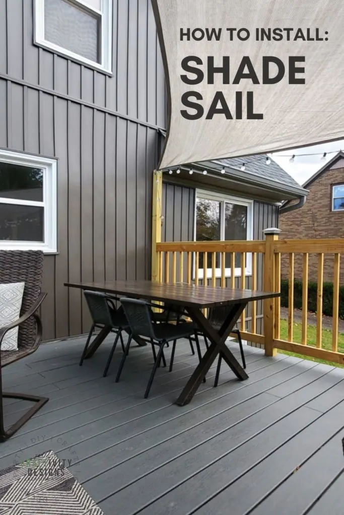 How to Install a Shade Sail, Shade Sail mounted over a composite deck with patio lights