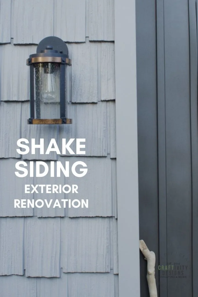 shake siding exterior renovation, gray shake, dark gray board and batten siding