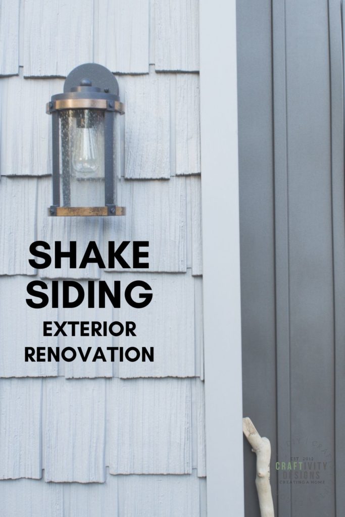 shake siding exterior renovation, gray shake, dark gray vertical siding
