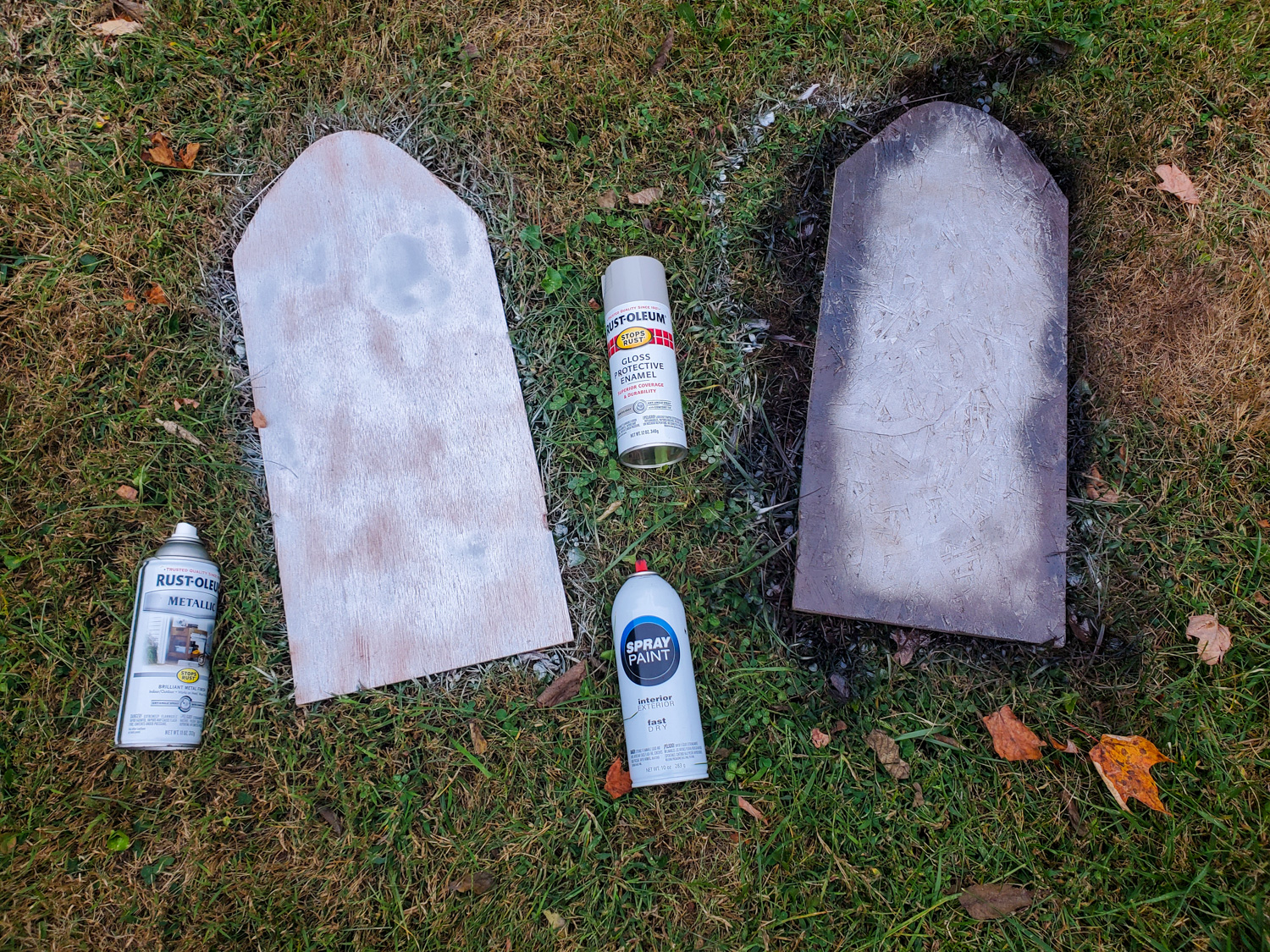 spray DIY halloween tombstones with spray paint