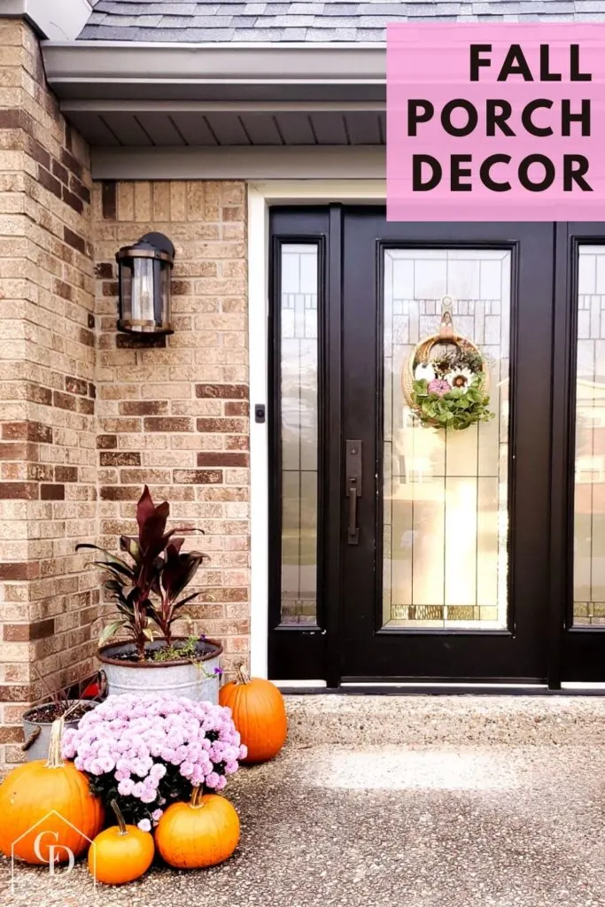 Fall Porch Decor with Pink and Purple Mums