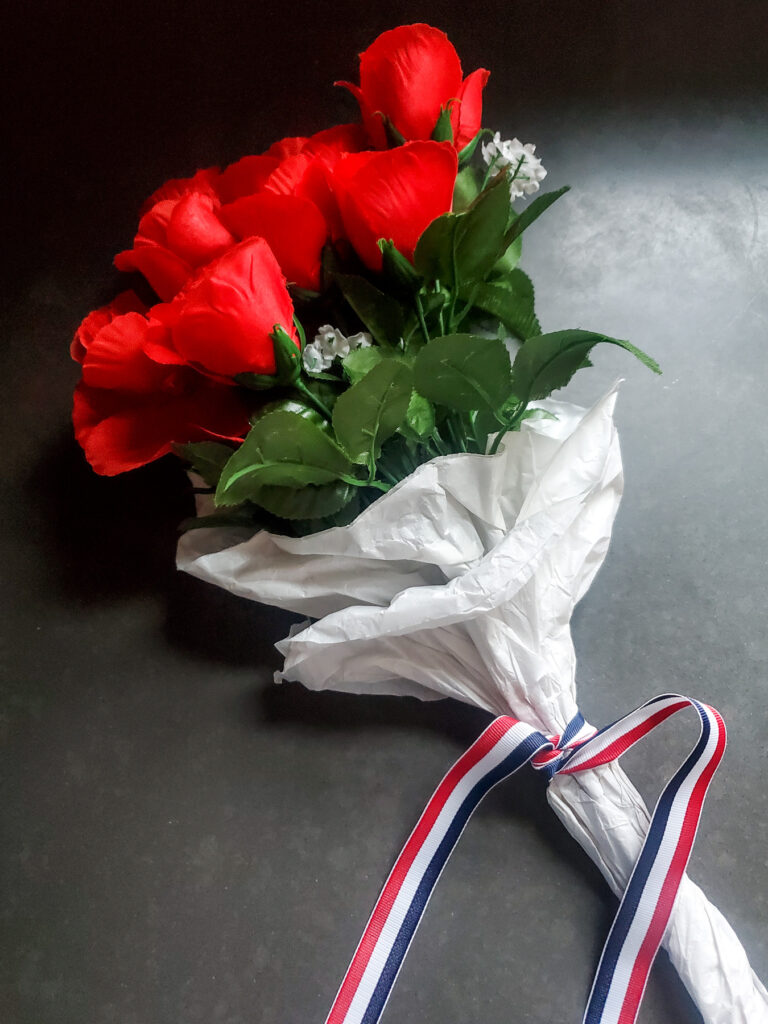 bouquet of flowers for gymnast costume with diy medals
