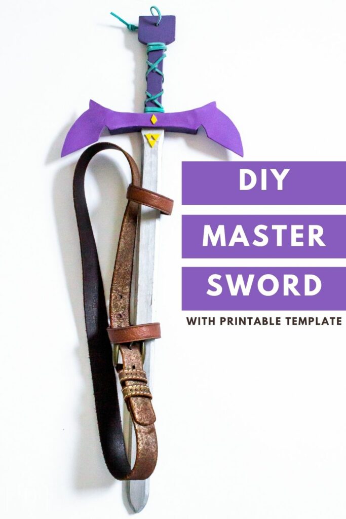 diy master sword for link costume in leather sword holder, with printable master sword template