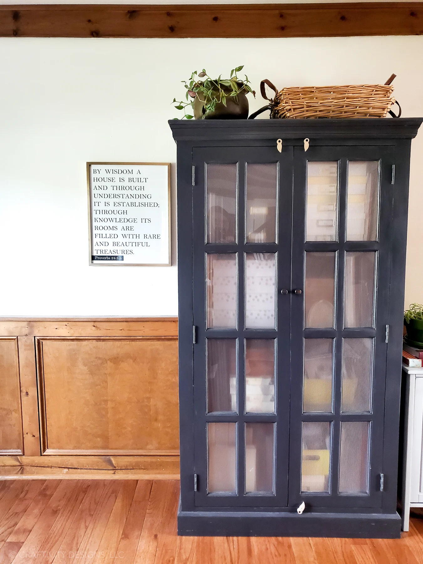 DIY Black Cabinet Makeover with Reeded Glass