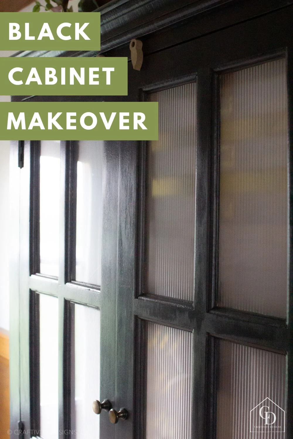 DIY Black Cabinet Makeover with Reeded Glass