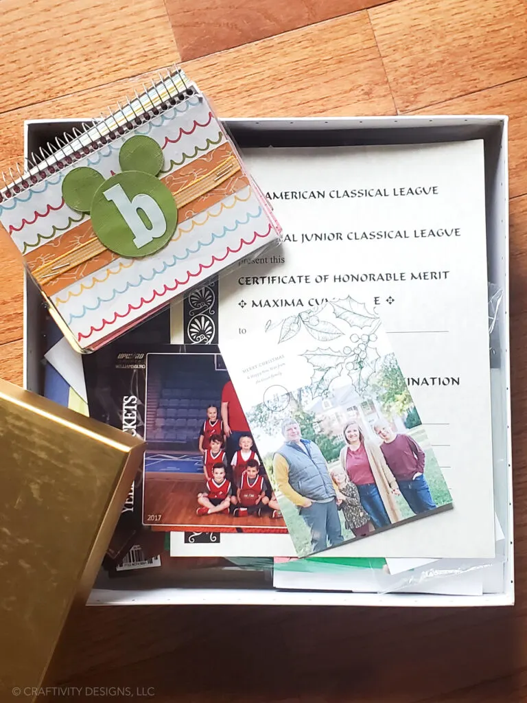 Memory boxes for keepsakes, mementos, photos, and more! (Sports photos, Family Christmas cards, vacation souvenirs, awards, report cards, and more).