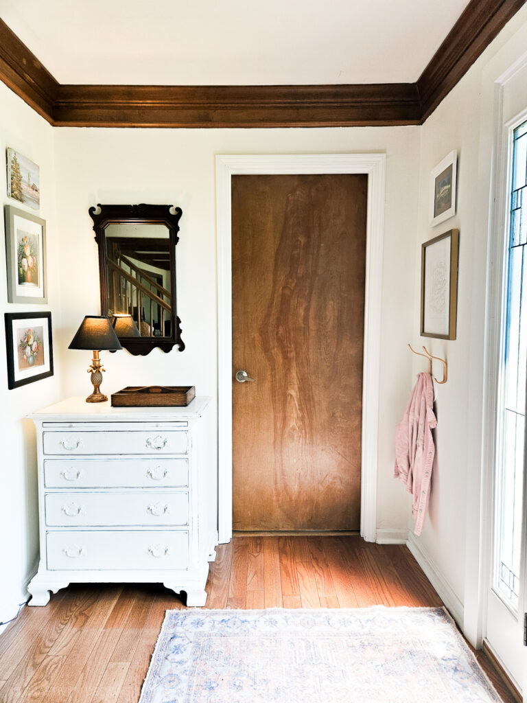 Wood Stained Door with White Trim Door Frame