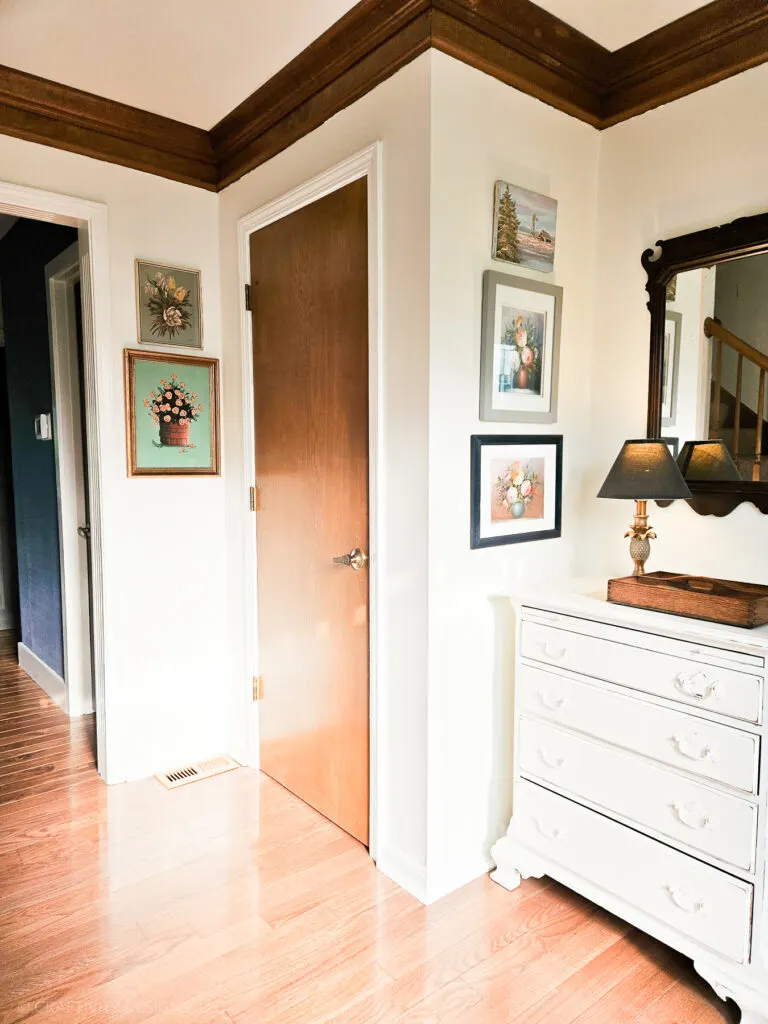 Wood Stained Door with White Trim Door Frame