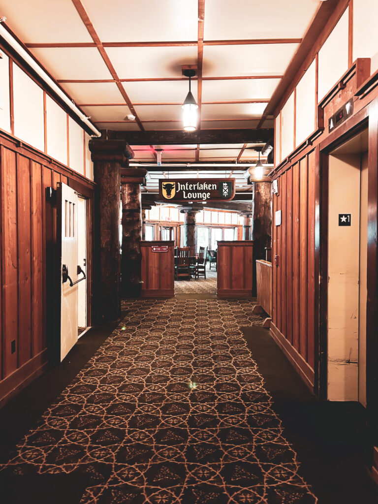 Interior of Many Glacier Hotel, Interlaken Lounge