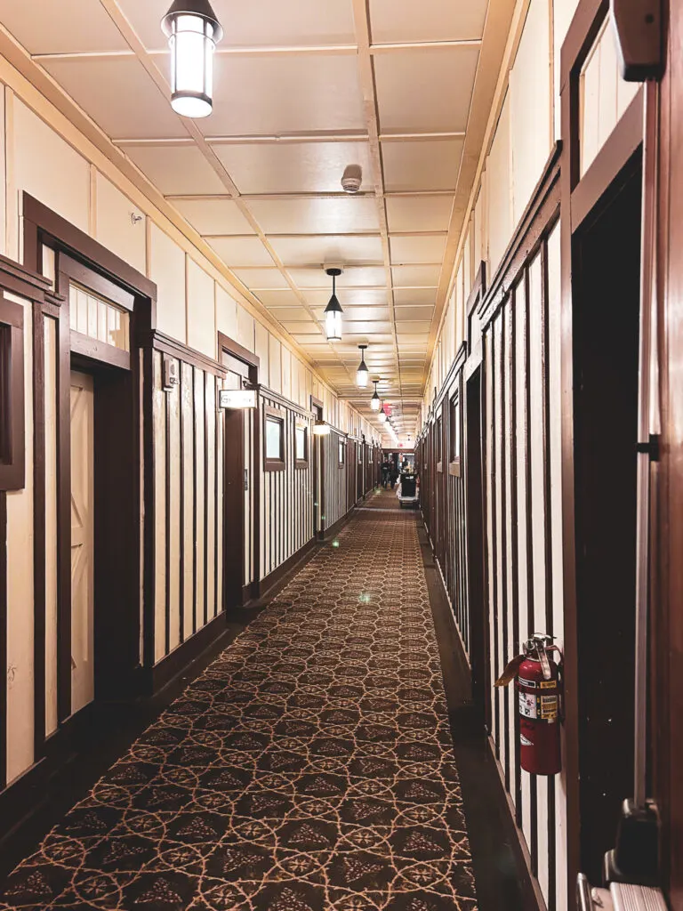 Interior of Many Glacier Hotel, Hallways with Guest Rooms