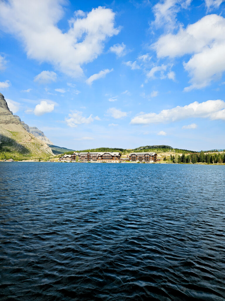 Photo of Many Glacier Hotel from Swiftcurrent Lake