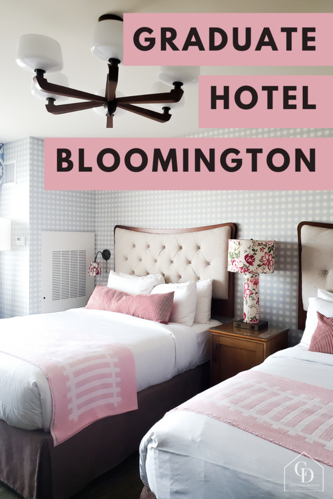 a review of the Graduate Hotel in Bloomington, Indiana, guest room with two queen size beds