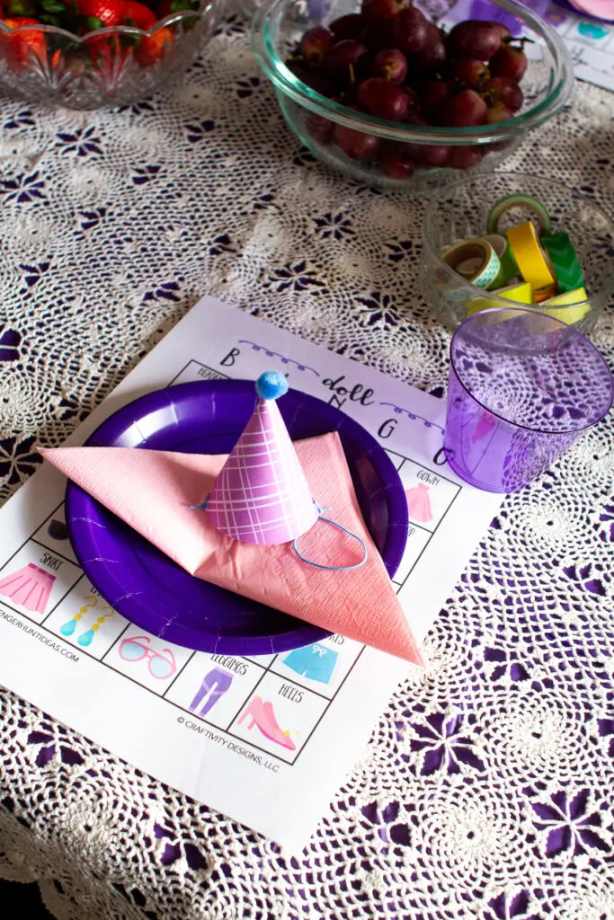 place setting for a doll themed birthday party