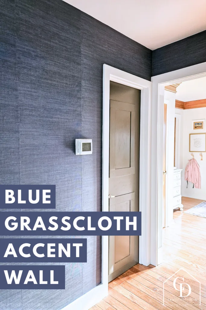 blue grasscloth accent wall