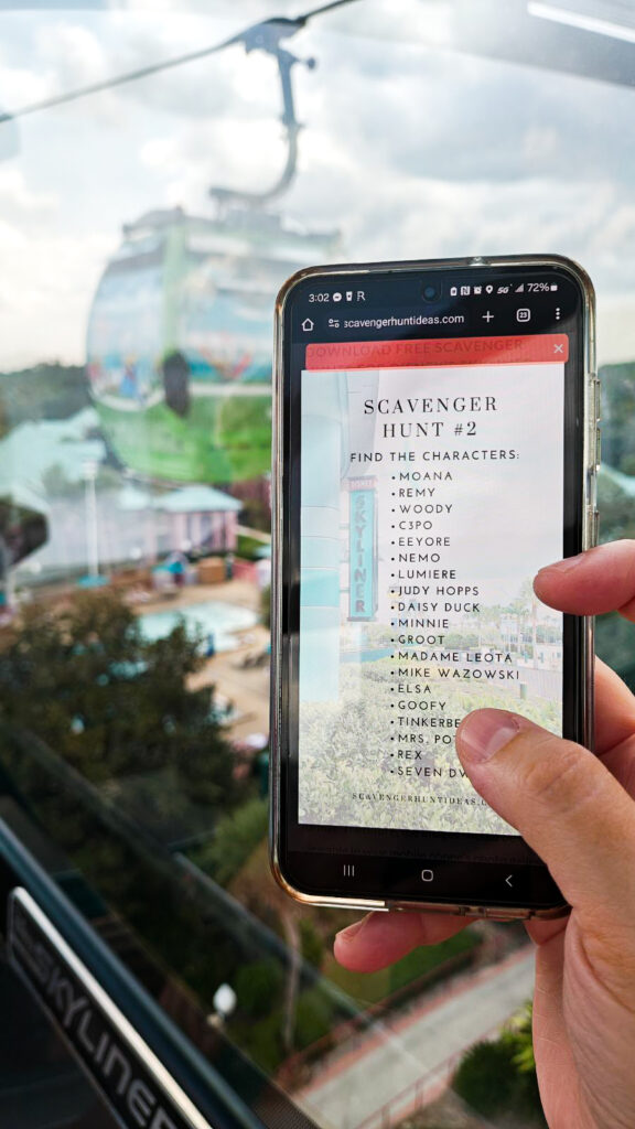 play a scavenger hunt from the disney skyliner gondolas