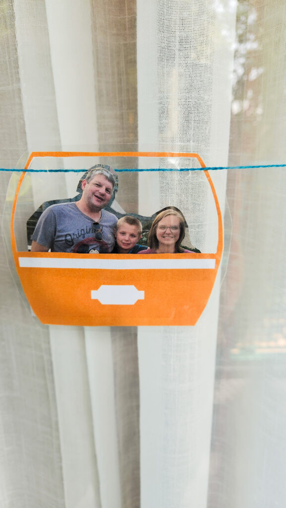 gondola with photo spots to decorate disney hotel window at pop century, skyliner themed